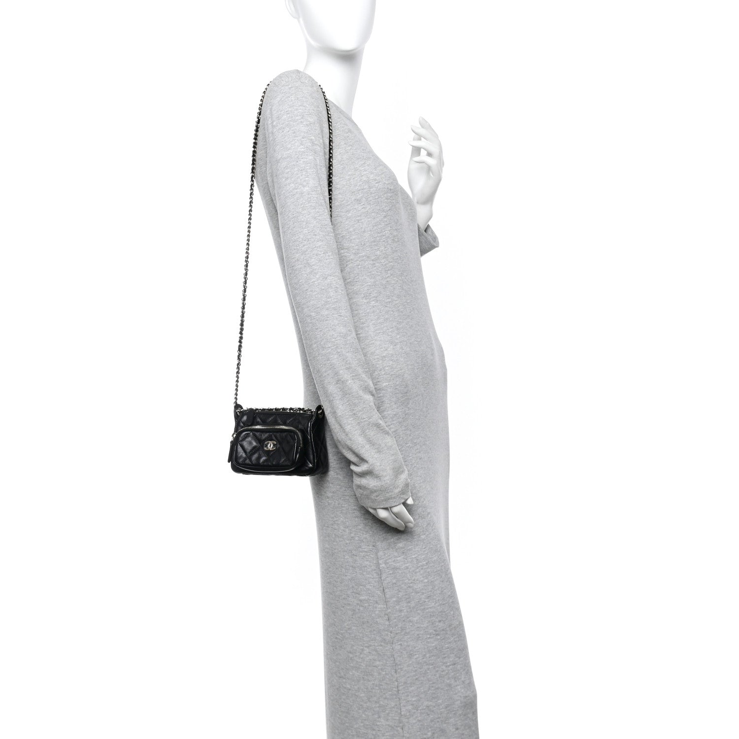 Chanel Shiny Crumpled Lambskin Quilted Mini Clutch With Chain Black 2 of 10