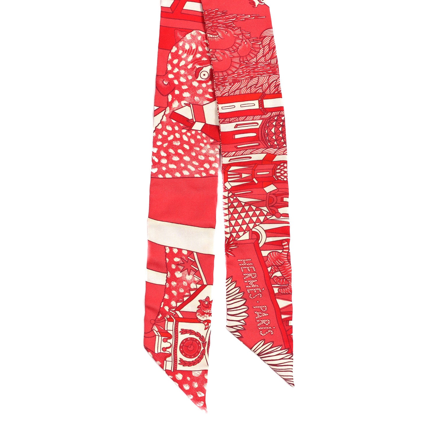 Hermes Silk Animapolis Twilly Rouge White 2 of 5