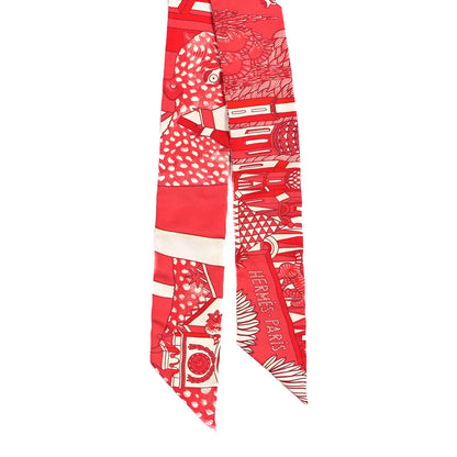 Hermes Silk Animapolis Twilly Rouge White 2 of 5