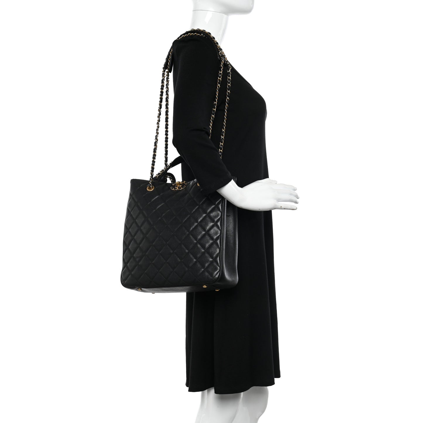 Lambskin Quilted Large Chanel 19 Shopping Tote Black