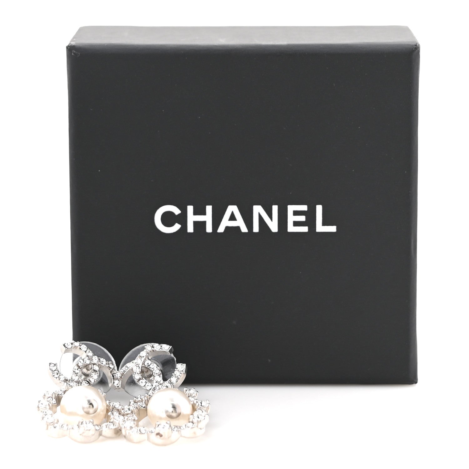 Chanel Crystal Pearl Imperial Bow Earrings Silver 5 of 5