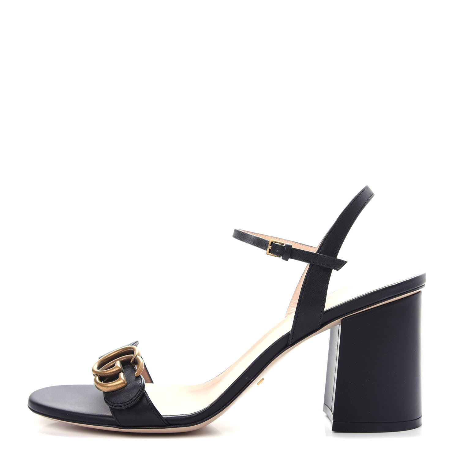 Gucci Lifford Calfskin GG Marmont Ankle Wrap 75mm Sandals 40.5 Black 1 of 11