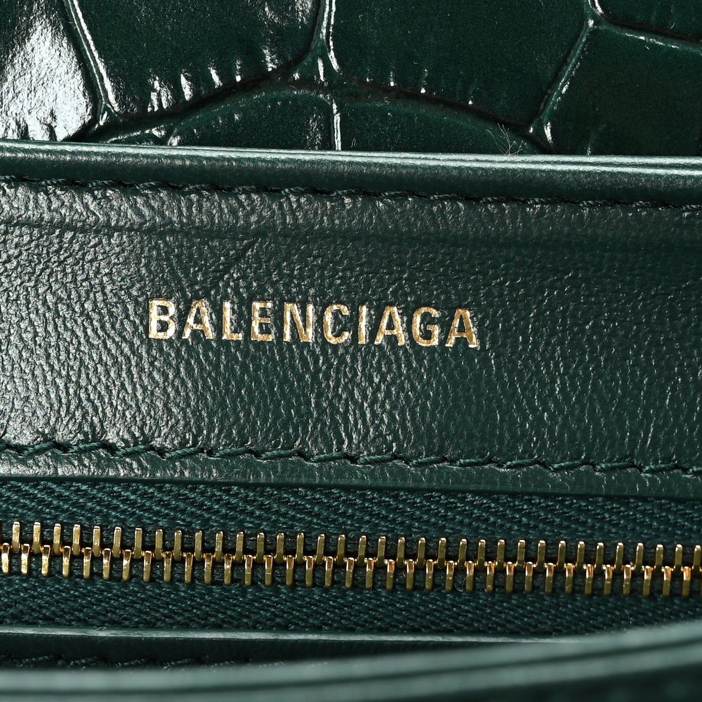 Shiny Extra Supple Calfskin Crocodile Embossed Small Triplet Bag Forest Green