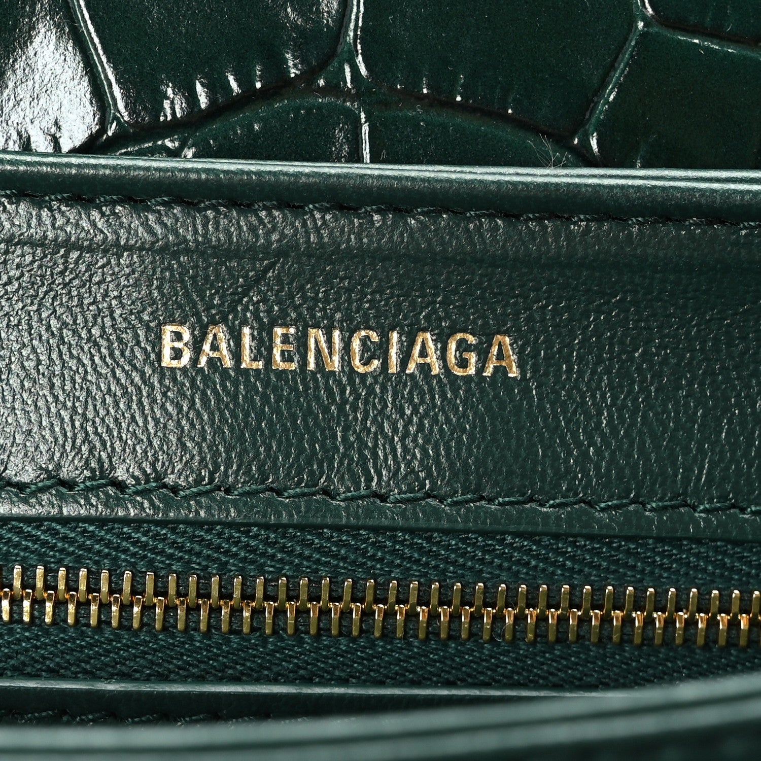Balenciaga Shiny Extra Supple Calfskin Crocodile Embossed Small Triplet Bag Forest Green 7 of 9