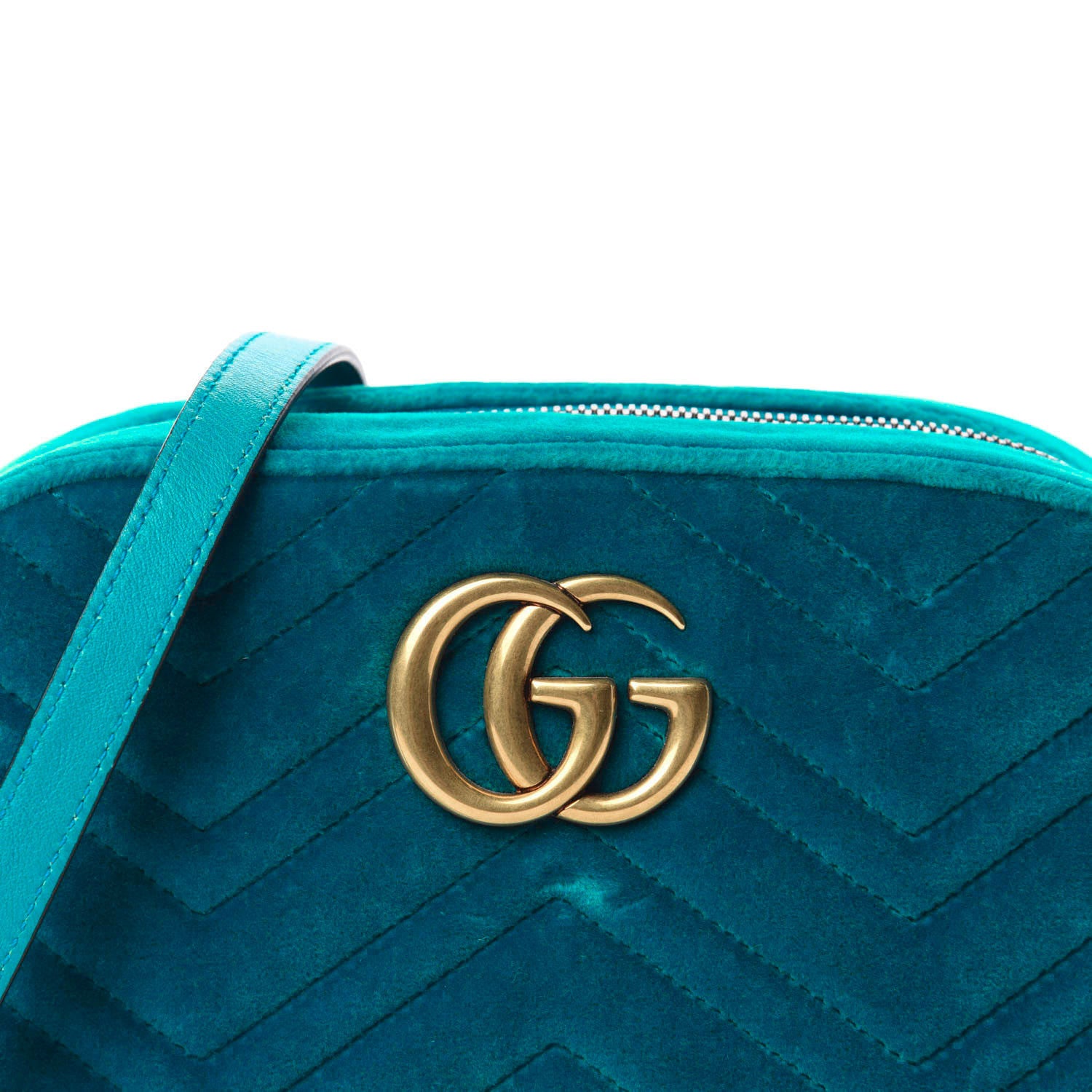 Gucci Velvet Matelasse Small GG Marmont Chain Shoulder Bag Pavone Cyan 11 of 11