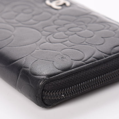 Chanel Lambskin Camellia Embossed Large Zip Around Gusset Wallet Black 10 of 14