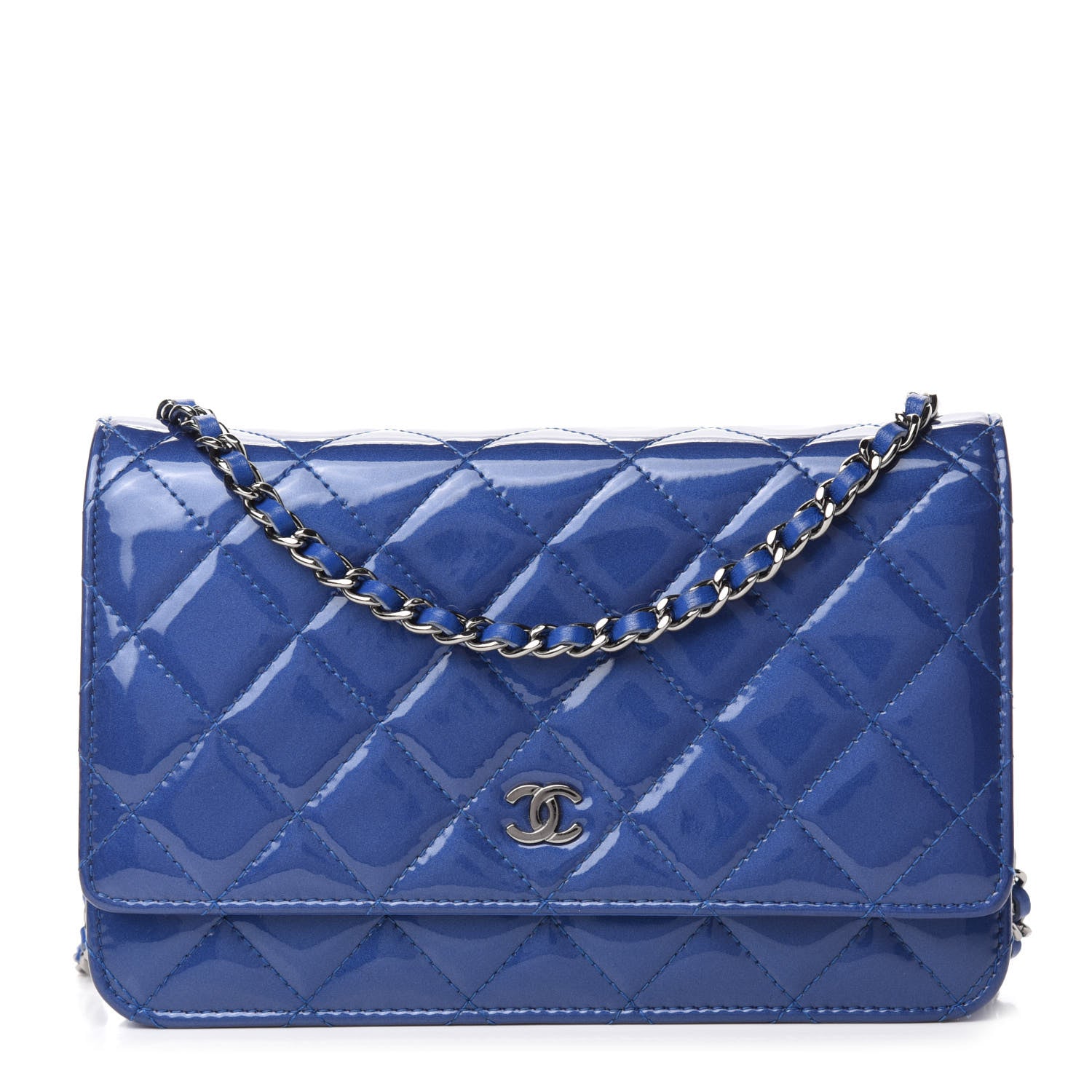 Chanel Patent Quilted Wallet On Chain WOC Dark Blue 1 of 13
