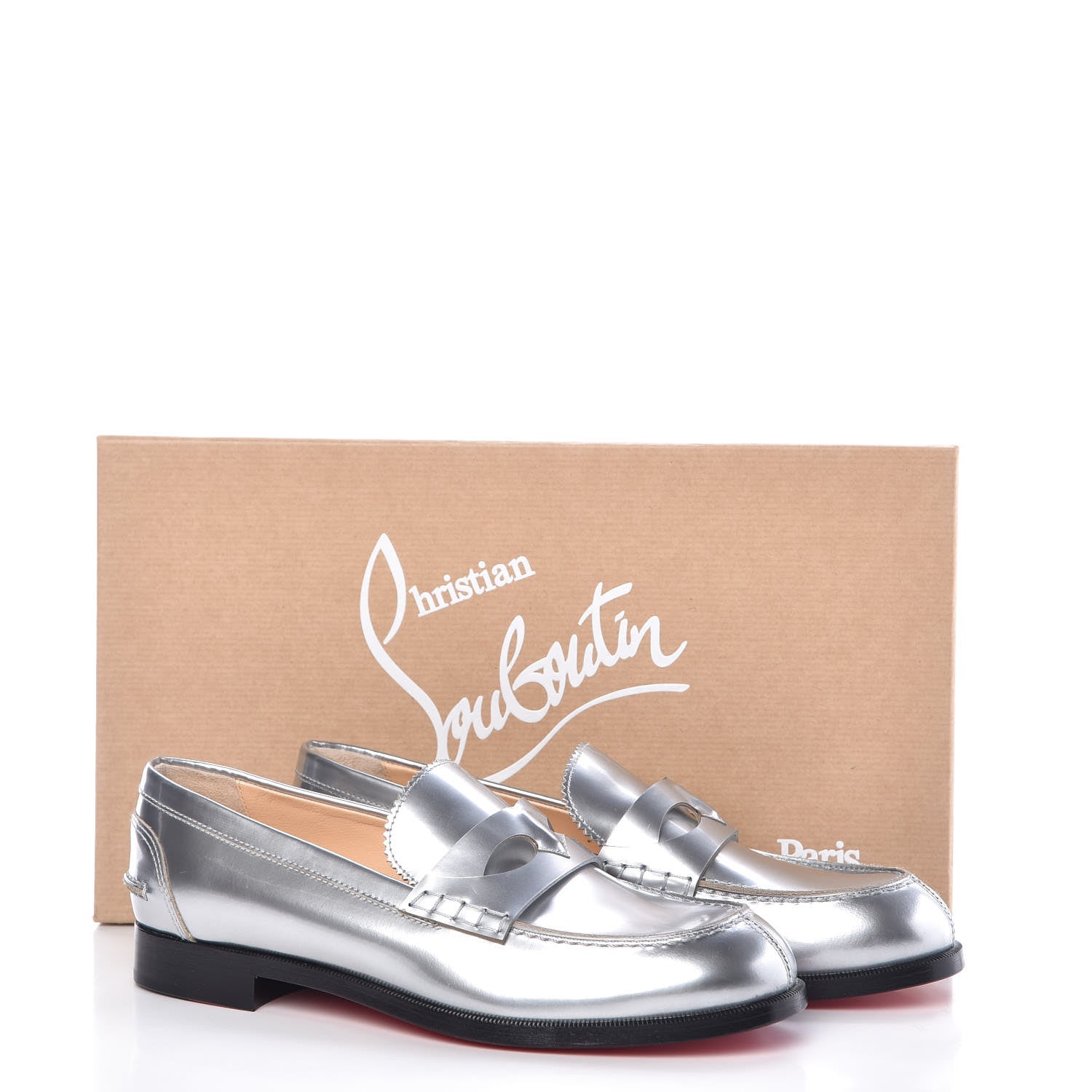 Christian Louboutin Mirror Patent Montezumo Donna Flat Loafers 36 Silver 8 of 8