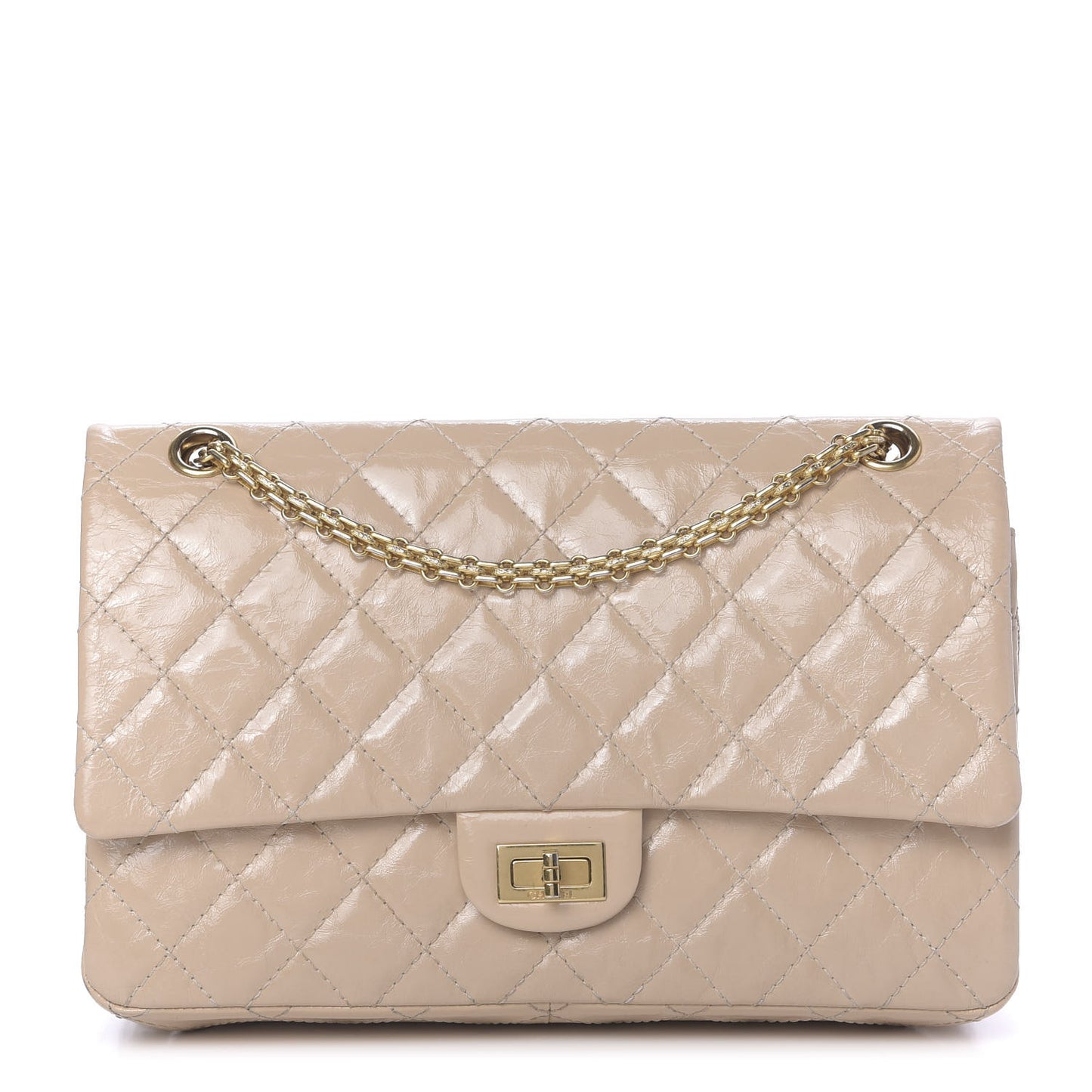 Distressed Patent Quilted 2.55 Reissue 226 Flap Beige