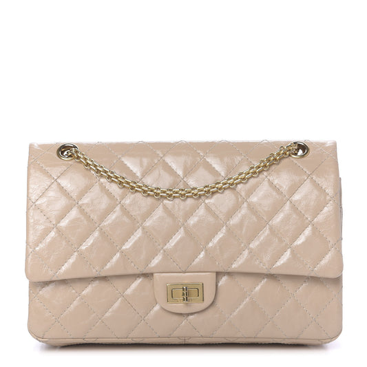 Distressed Patent Quilted 2.55 Reissue 226 Flap Beige