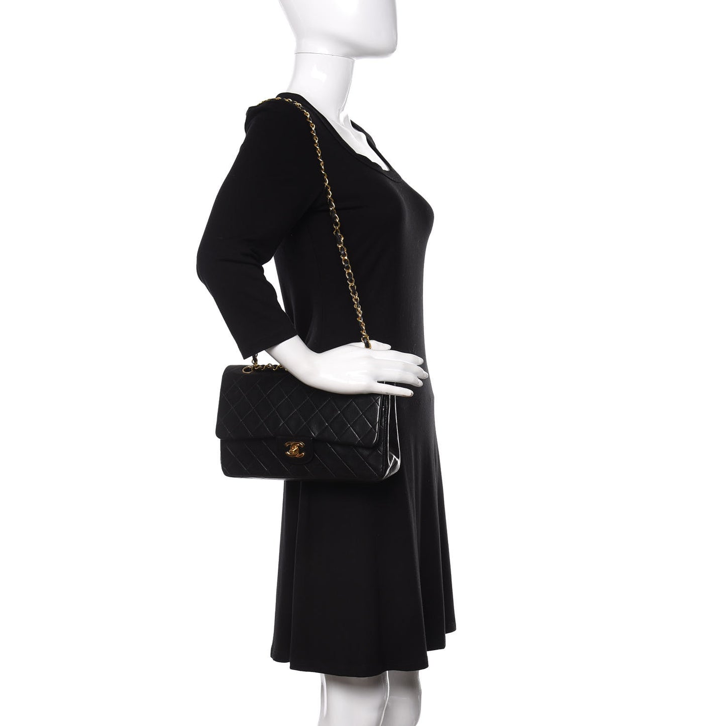 Lambskin Quilted Medium Double Flap Black