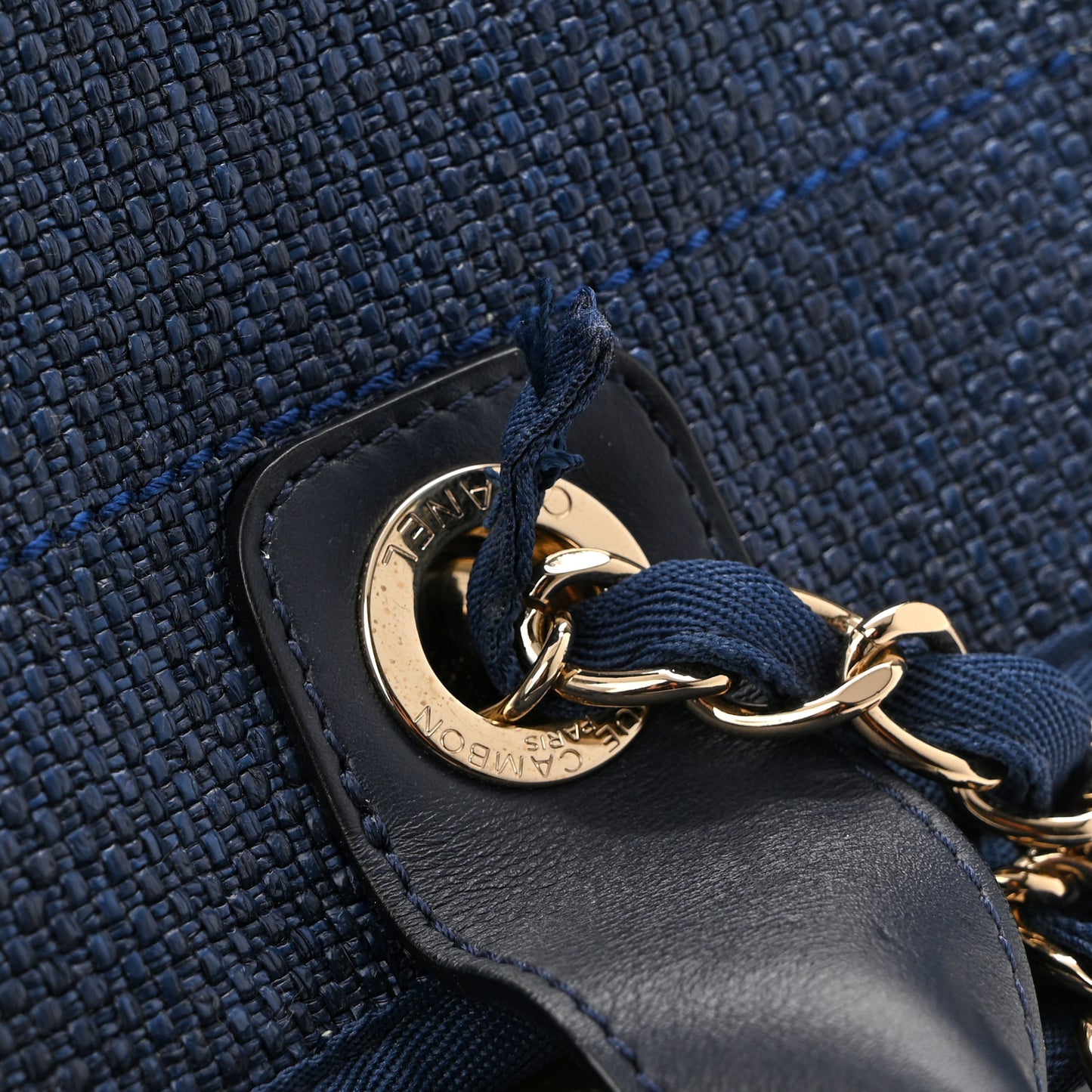 Woven Straw Raffia Medium Deauville Tote Navy