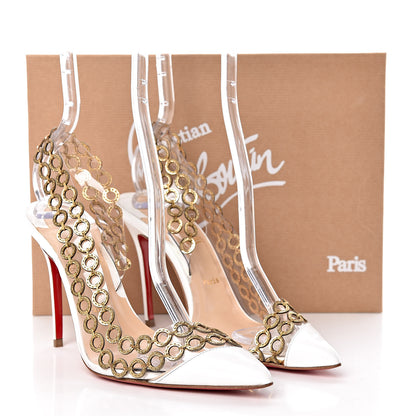 Christian Louboutin Patent PVC Malaika Half Dorsay 100 Pumps 35.5 White Gold 9 of 9