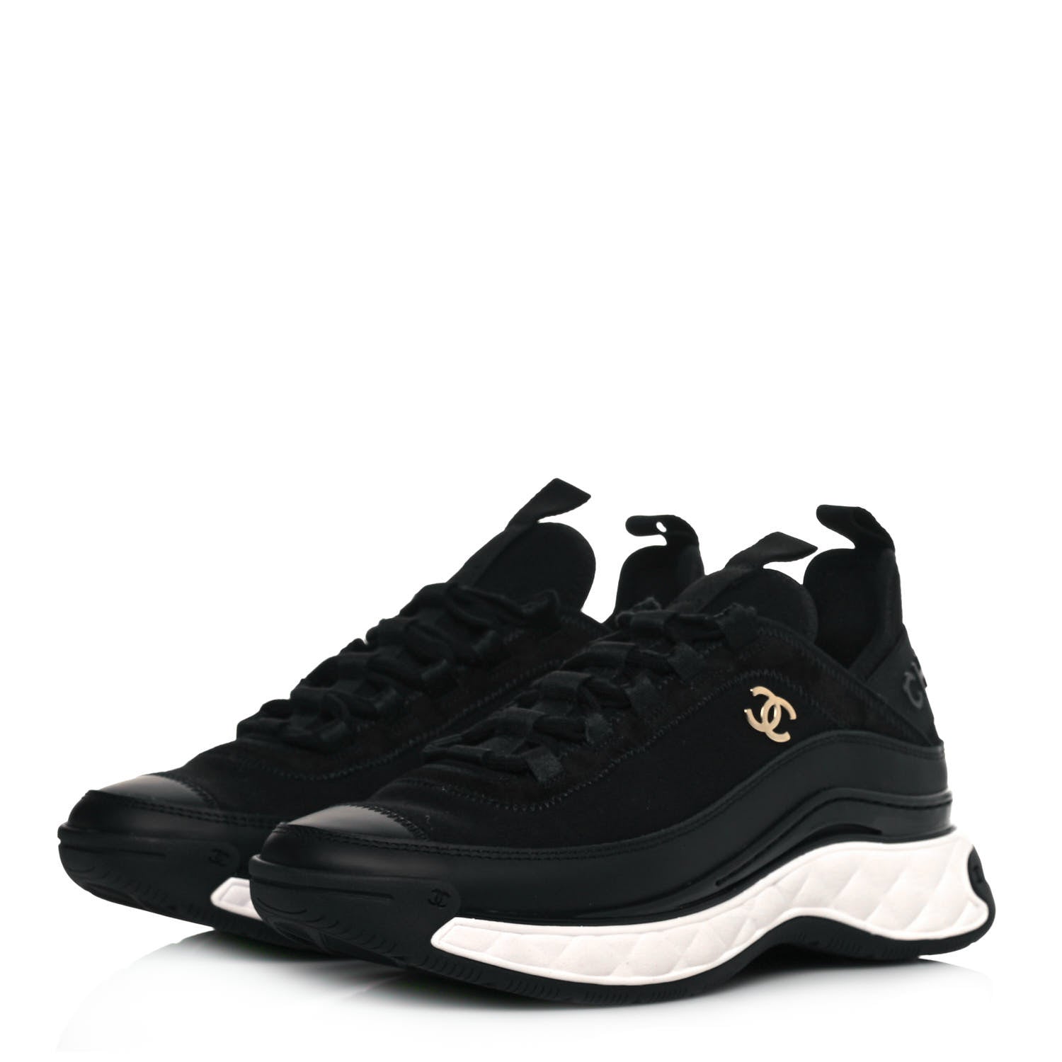 Chanel Velvet Calfskin Mixed Fibers CC Sneakers 36 Black 3 of 7