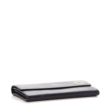 Chanel Goatskin Camellia Embossed Flap Wallet Black 4 of 15