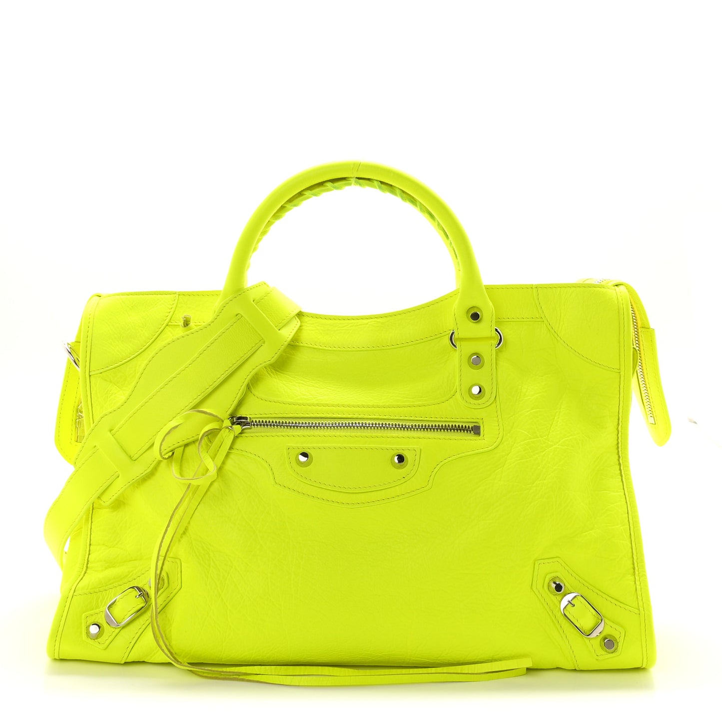 Agneau Classic Silver Hardware City Jaune Fluo