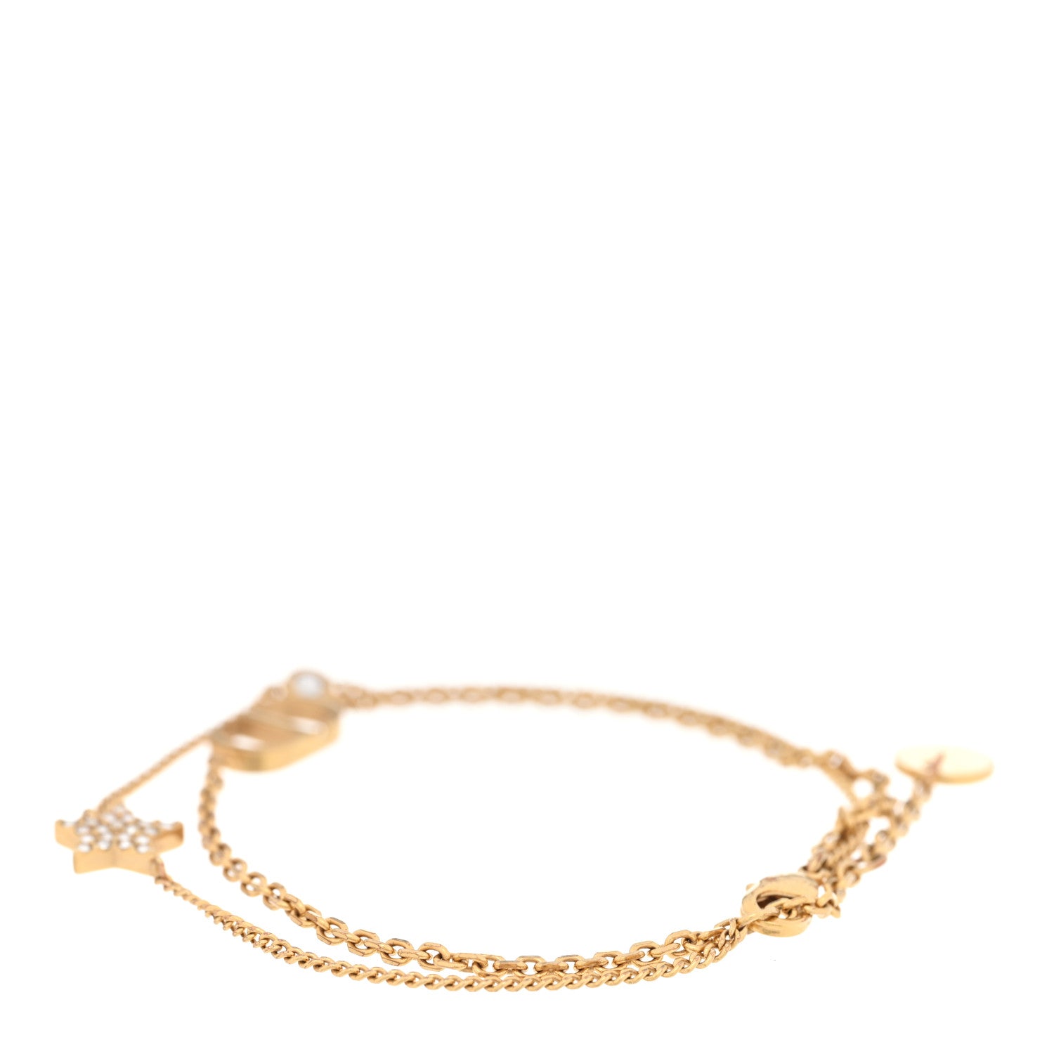 Christian Dior Metal Crystal Petit CD Double Bracelet Gold 3 of 4