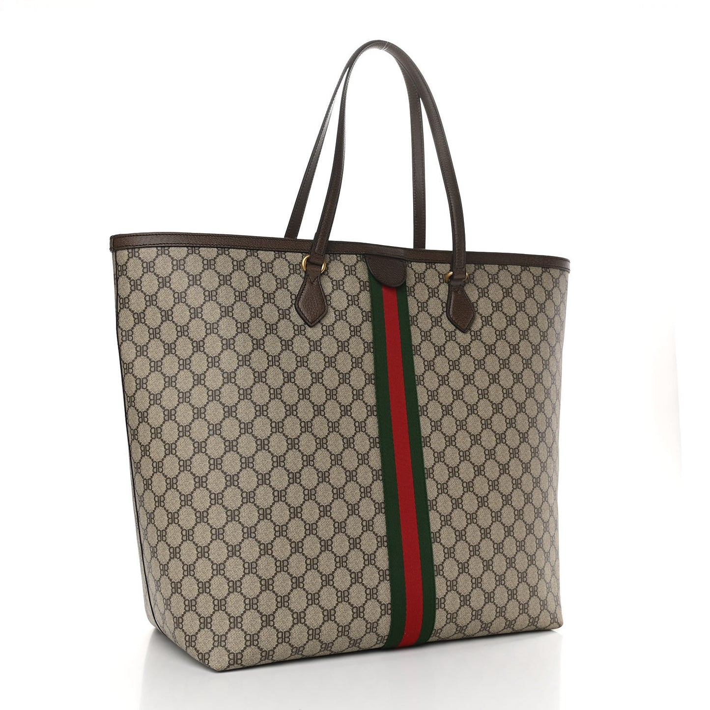 X BALENCIAGA BB Supreme Monogram Web Graffiti Large Ophidia Shopping Tote Beige New Acero