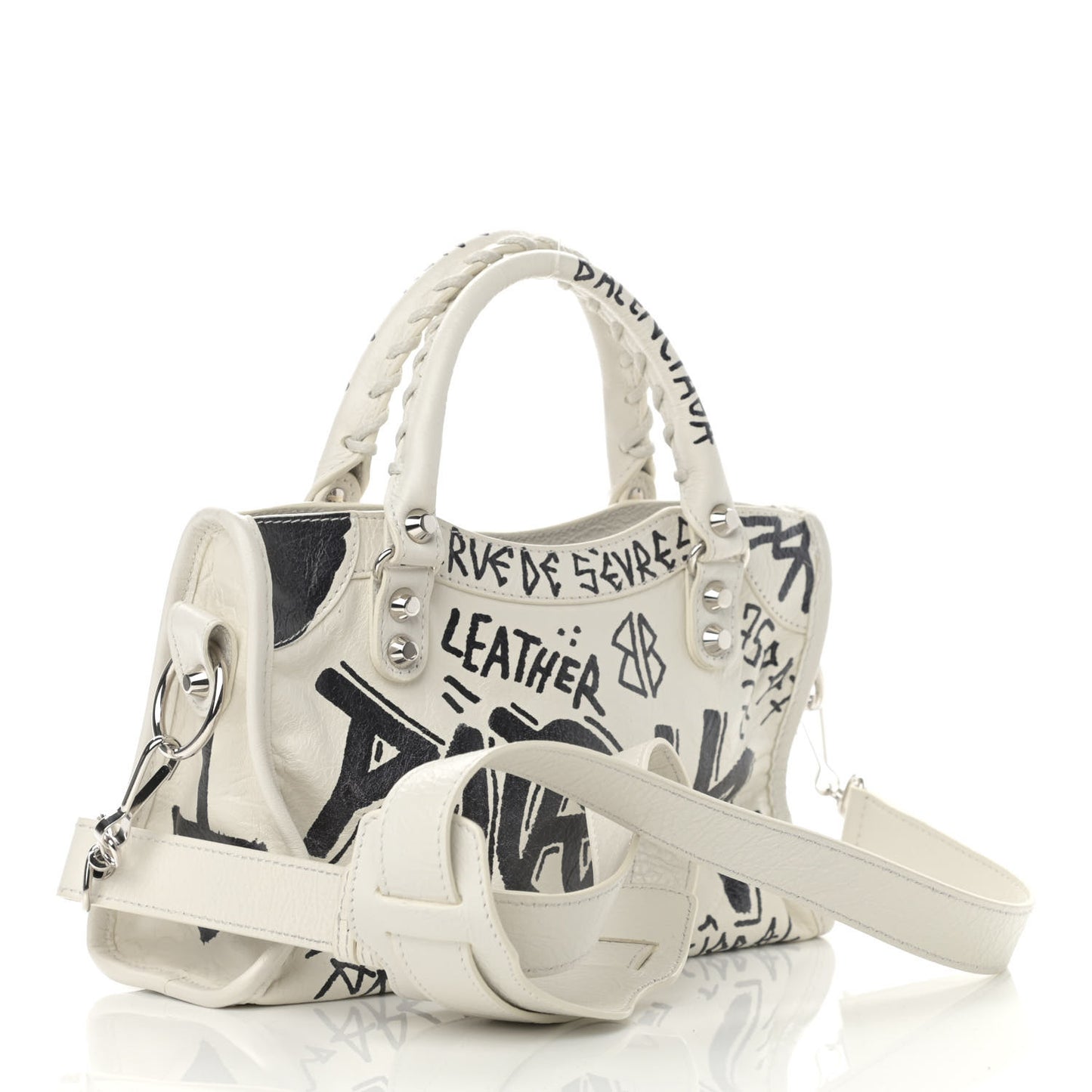 Agneau Arena Graffiti All Over Classic Silver Hardware Mini City White Black