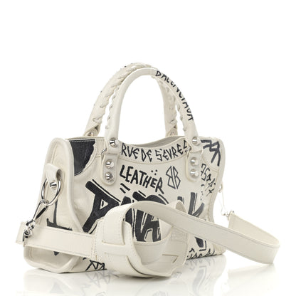 Balenciaga Agneau Arena Graffiti All Over Classic Silver Hardware Mini City White Black 3 of 13
