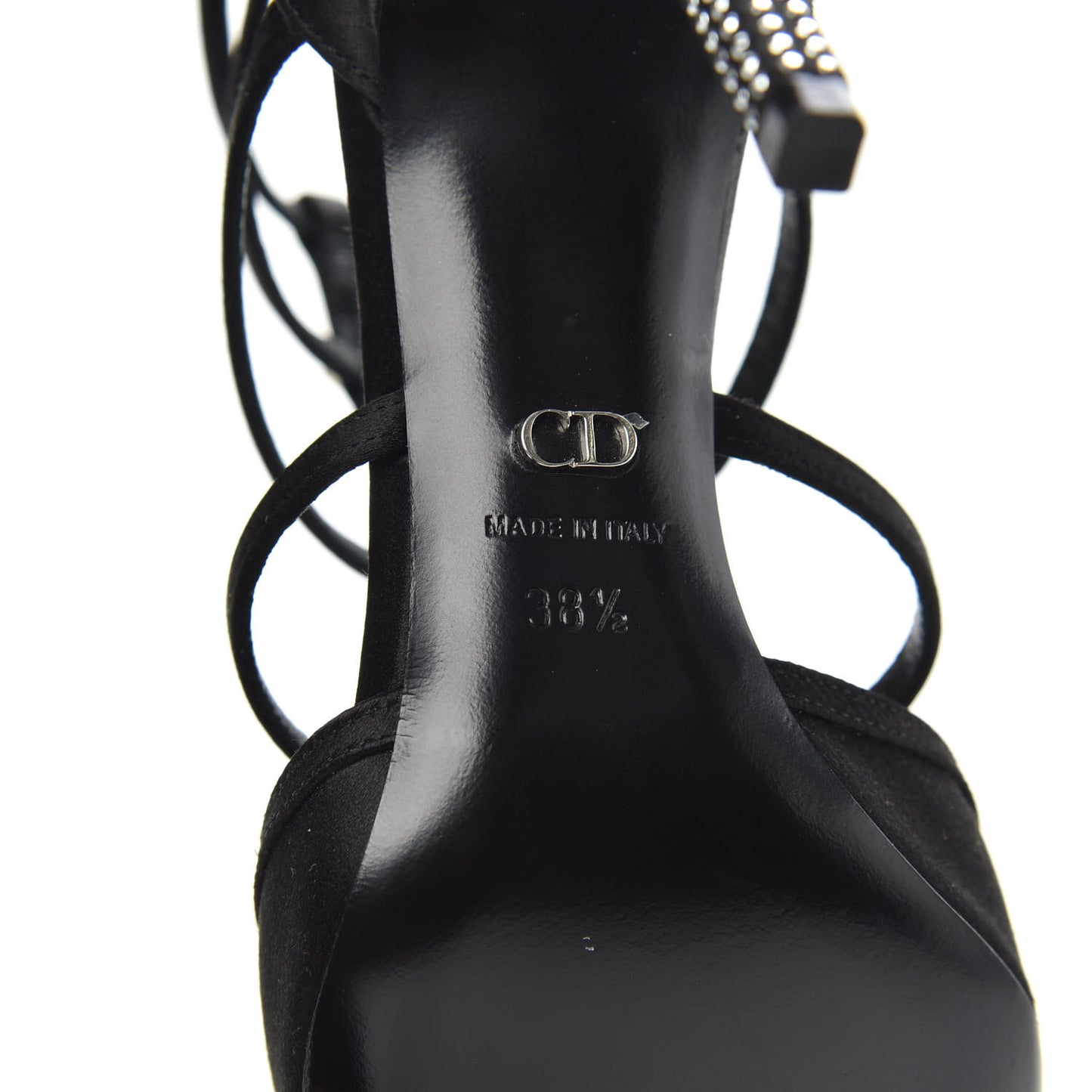 Satin Crystal Star Strap Sandals 38.5 Black