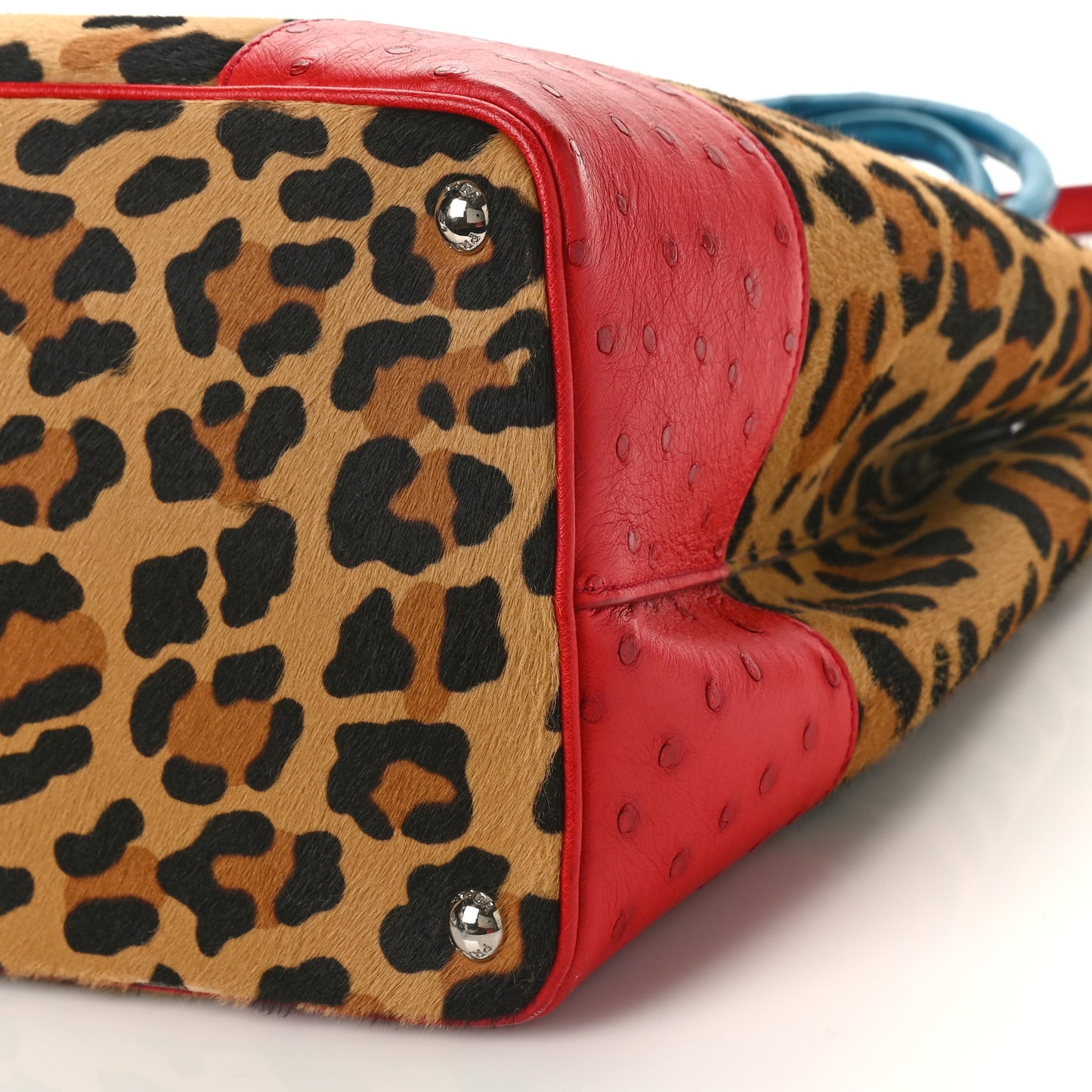 Calf Hair Ostrich Leopard Print Medium Double Bag Miele Voyage