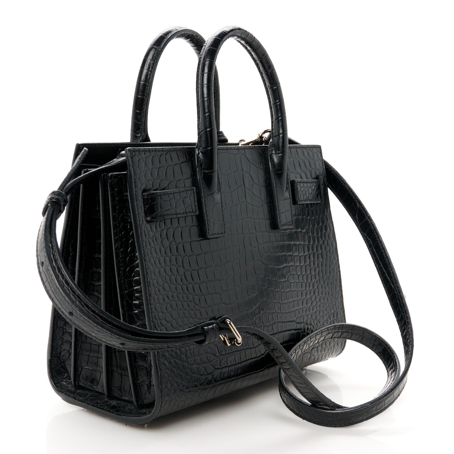 Calfskin Crocodile Embossed Nano Sac De Jour Black