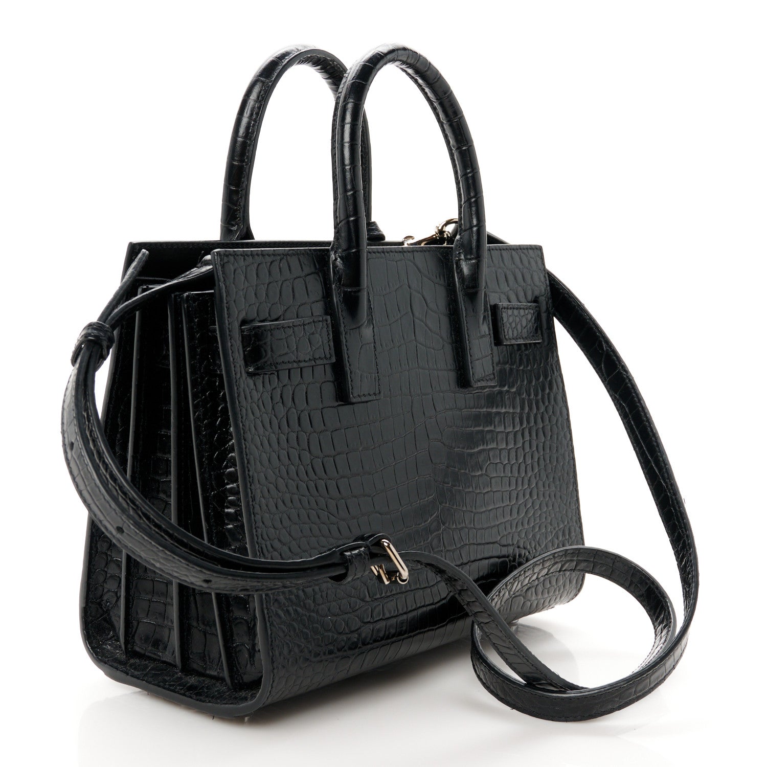 Saint Laurent Calfskin Crocodile Embossed Nano Sac De Jour Black 3 of 11