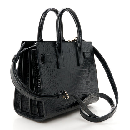 Saint Laurent Calfskin Crocodile Embossed Nano Sac De Jour Black 3 of 11