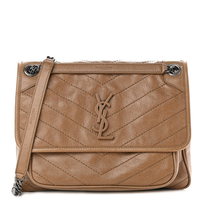 Saint Laurent Crinkled Calfskin Matelasse Monogram Medium Niki Chain Satchel Caramel 1 of 8