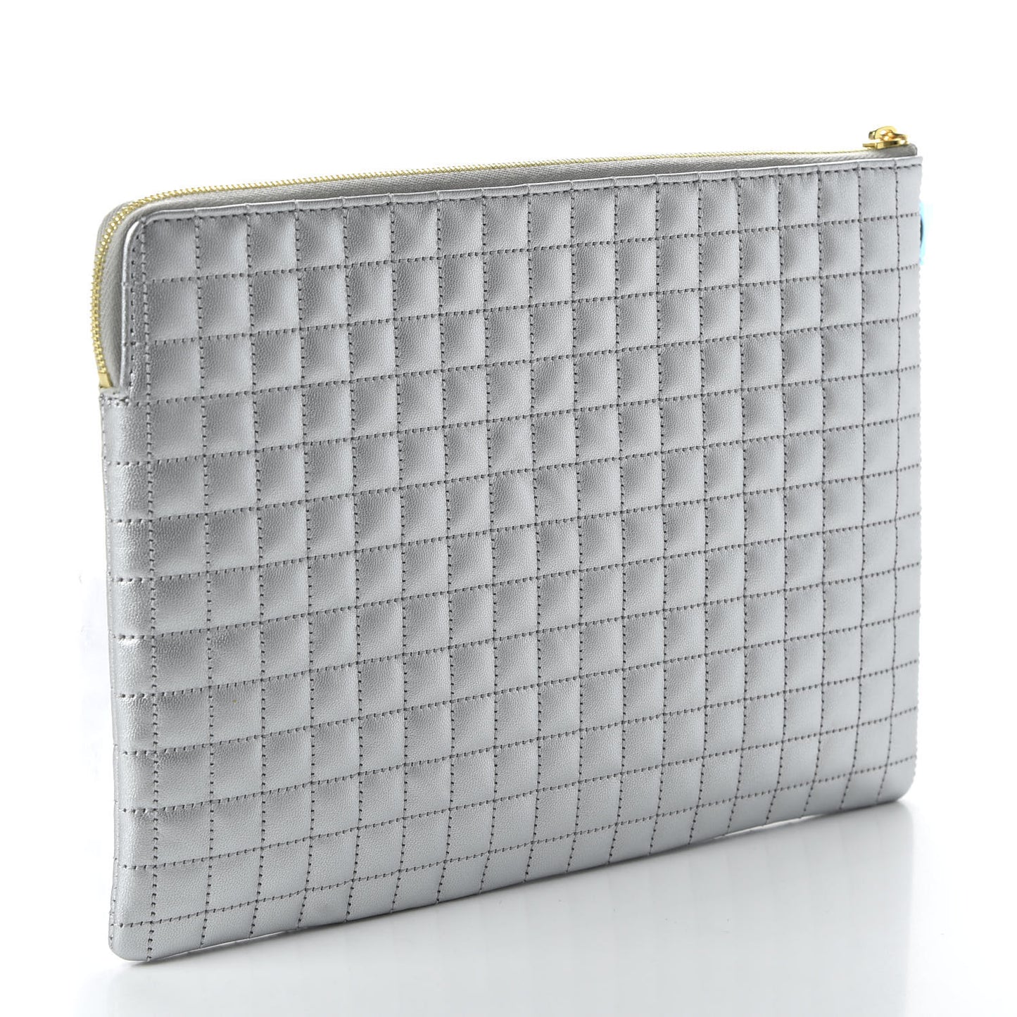 Lambskin Quilted Zip Pouch Grey