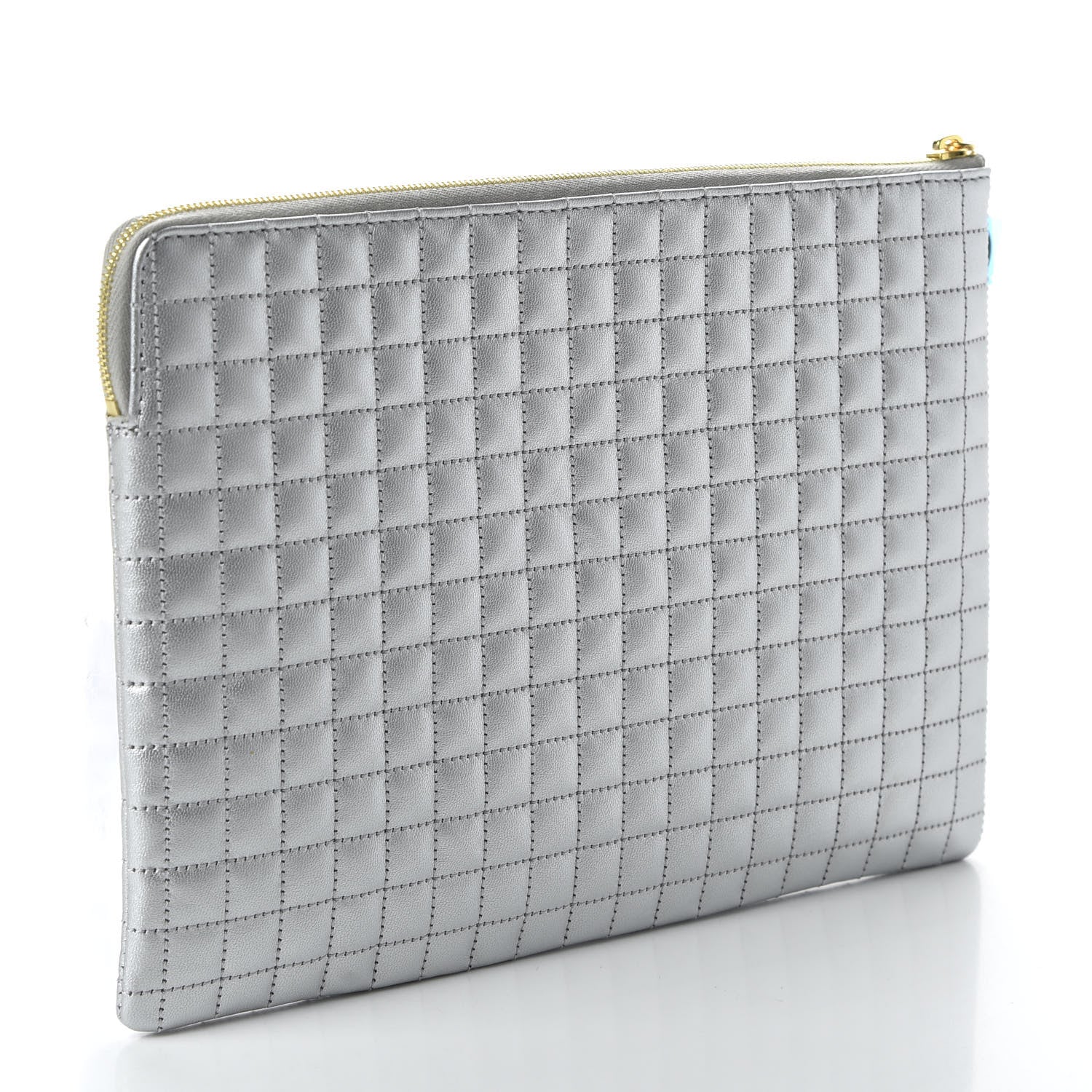 Celine Lambskin Quilted Zip Pouch Grey 3 of 10