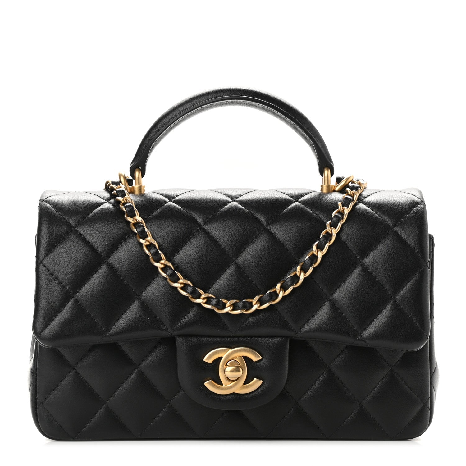 Chanel Lambskin Quilted Mini Top Handle Rectangular Flap Black 1 of 9