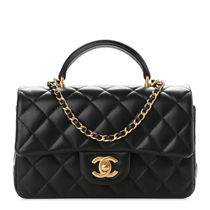 Chanel Lambskin Quilted Mini Top Handle Rectangular Flap Black 1 of 9