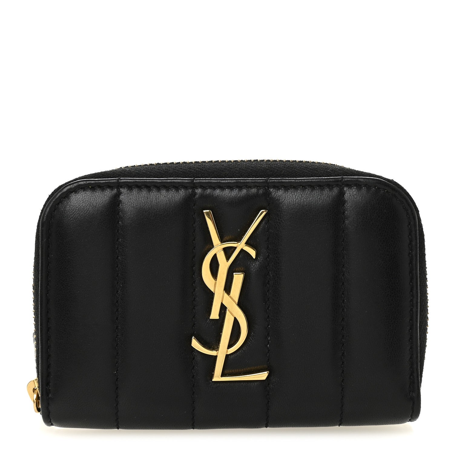 Saint Laurent Lambskin Matelasse Monogram Vicky Zip Around Card Holder Black 1 of 7