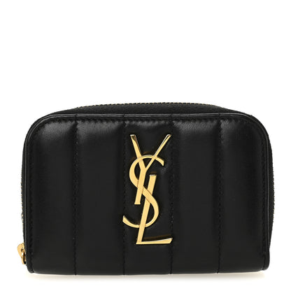 Saint Laurent Lambskin Matelasse Monogram Vicky Zip Around Card Holder Black 1 of 7