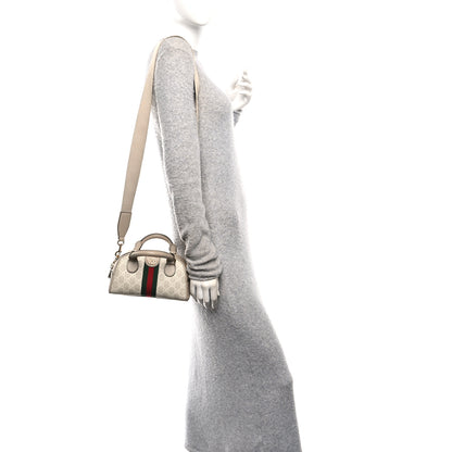 Gucci GG Supreme Monogram Textured Dollar Calfskin Web Mini Ophidia Top Handle Bowler Bag Beige Mystic White Oatmeal 2 of 10