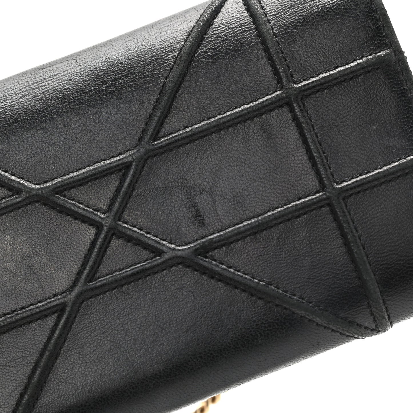 Grained Calfskin Diorama Wallet on Chain Pouch Black