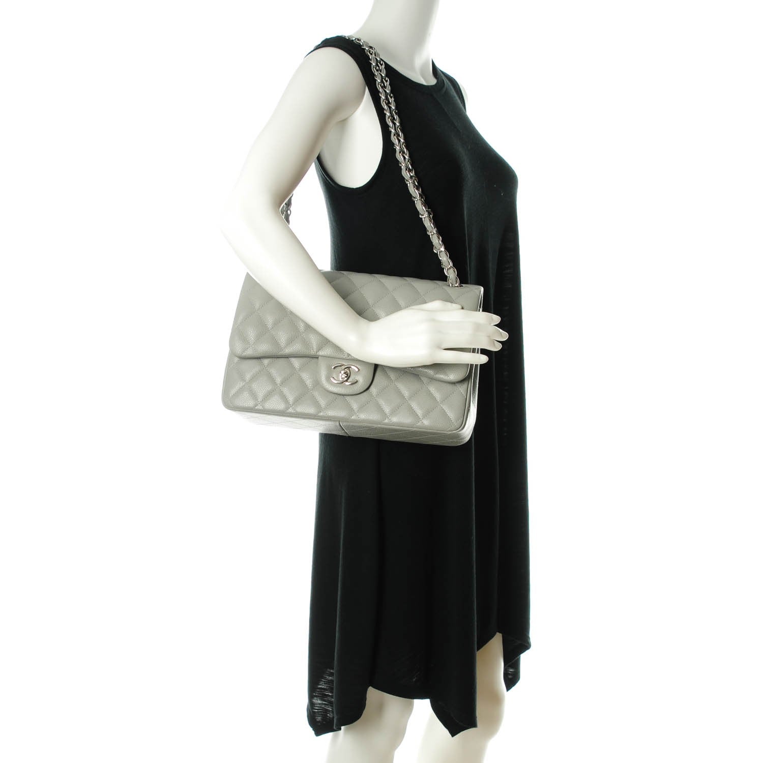 Chanel Caviar Quilted Jumbo Double Flap Grey 2 of 9