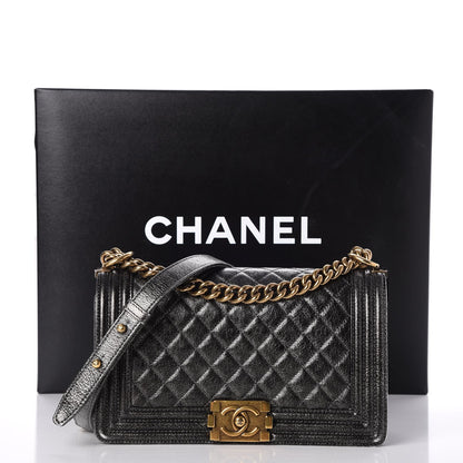 Chanel Cracked Metallic Calfskin Quilted Medium Boy Flap Dark Silver 14 of 14