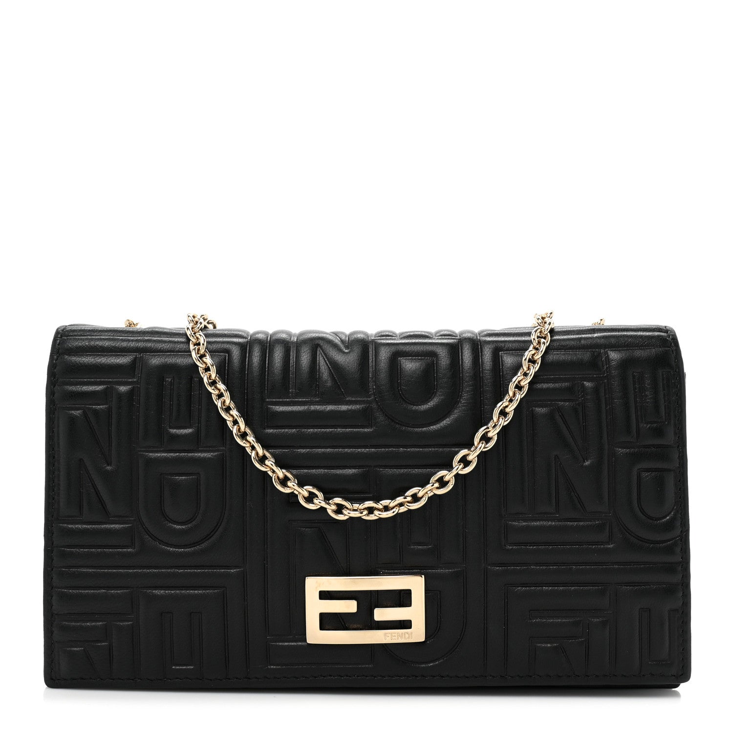 Fendi Nappa Logo Embossed Long Wallet On Chain Black 1 of 12