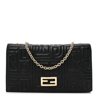 Fendi Nappa Logo Embossed Long Wallet On Chain Black 1 of 12
