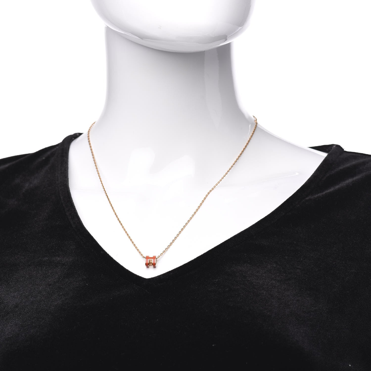 Hermes Lacquered Rose Gold Pop H Pendant Necklace Orange Graffiti 2 of 4