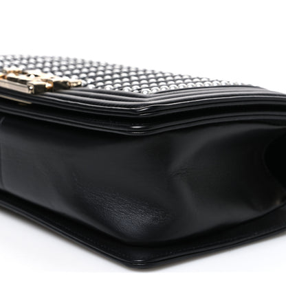 Chanel Calfskin Pearl Medium Chanel Pearls Boy Flap Black 10 of 11