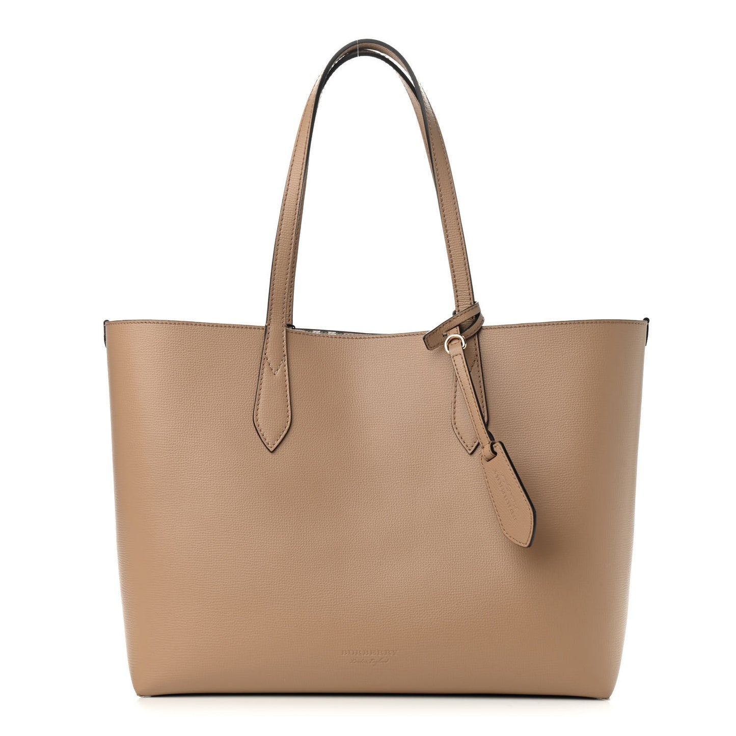 Grainy Calfskin Haymarket Check Medium Reversible Tote Camel