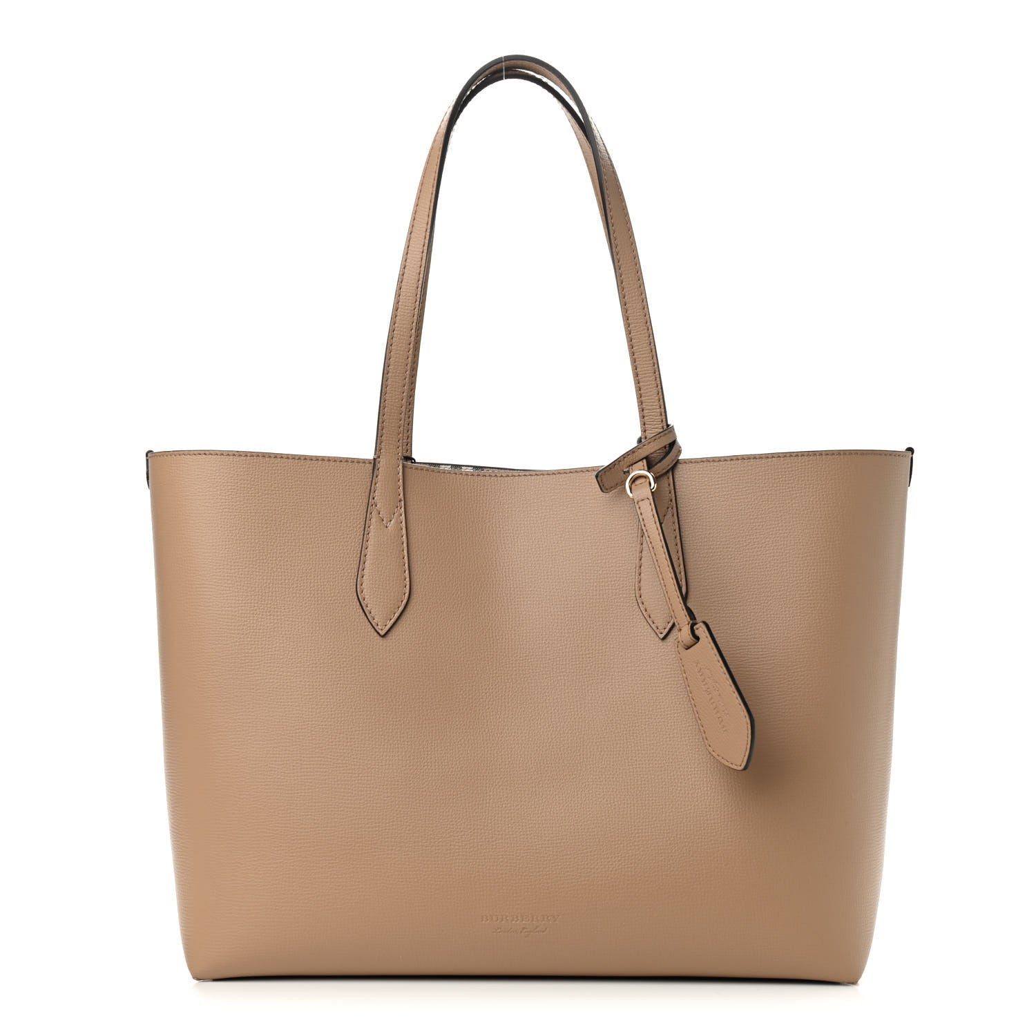 Burberry Grainy Calfskin Haymarket Check Medium Reversible Tote Camel 1 of 15