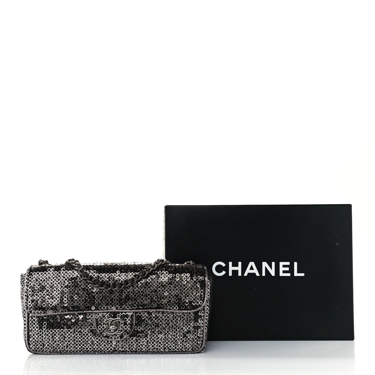 Sequin East West Flap Dark Silver