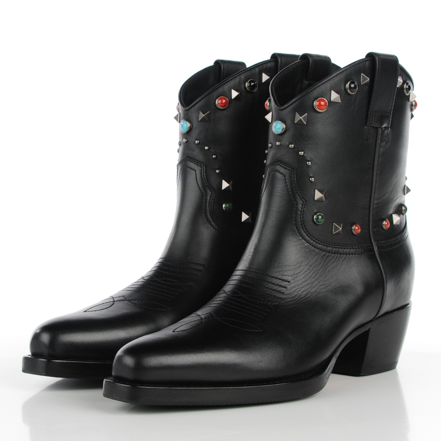 Valentino Garavani Calfskin Rockstud Rolling Cowboy Ankle Boots 39 Black 3 of 9