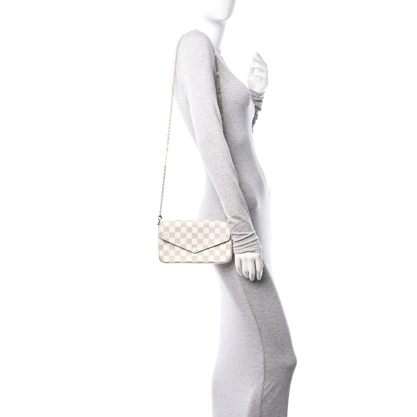 Damier Azur Pochette Felicie Chain Wallet Rose Ballerine