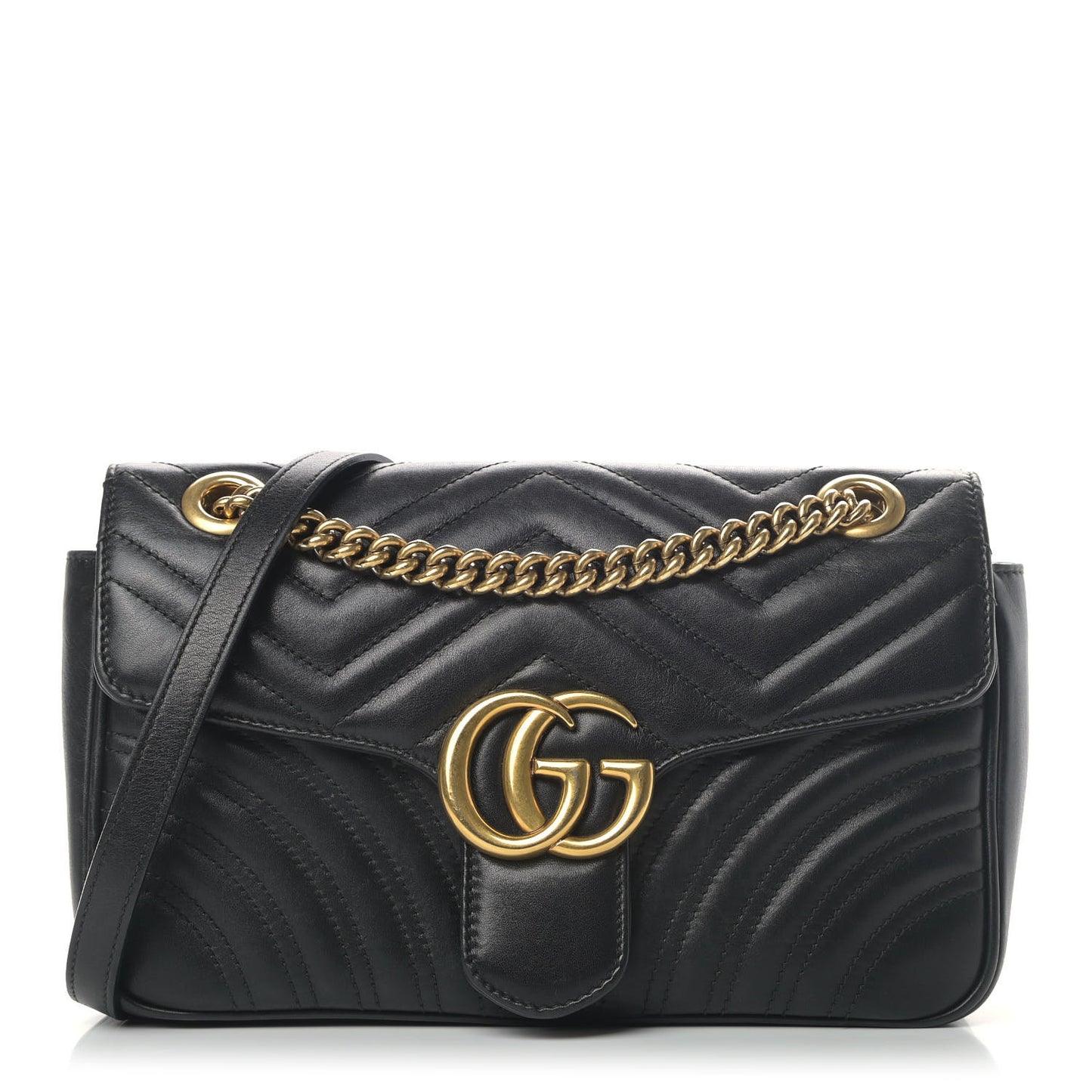 Calfskin Matelasse Small GG Marmont Shoulder Bag Black
